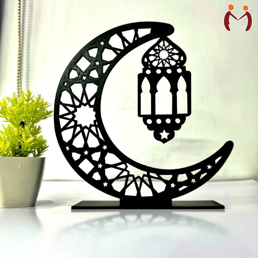Ramadan Special Black Decorative Statue – MDF Abstract Table Decor (7×7 in)