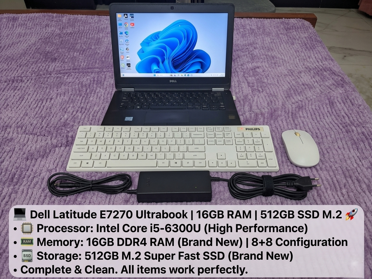 💻 Dell Latitude E7270 Ultrabook | 16GB RAM | 512GB M2 SSD 🚀