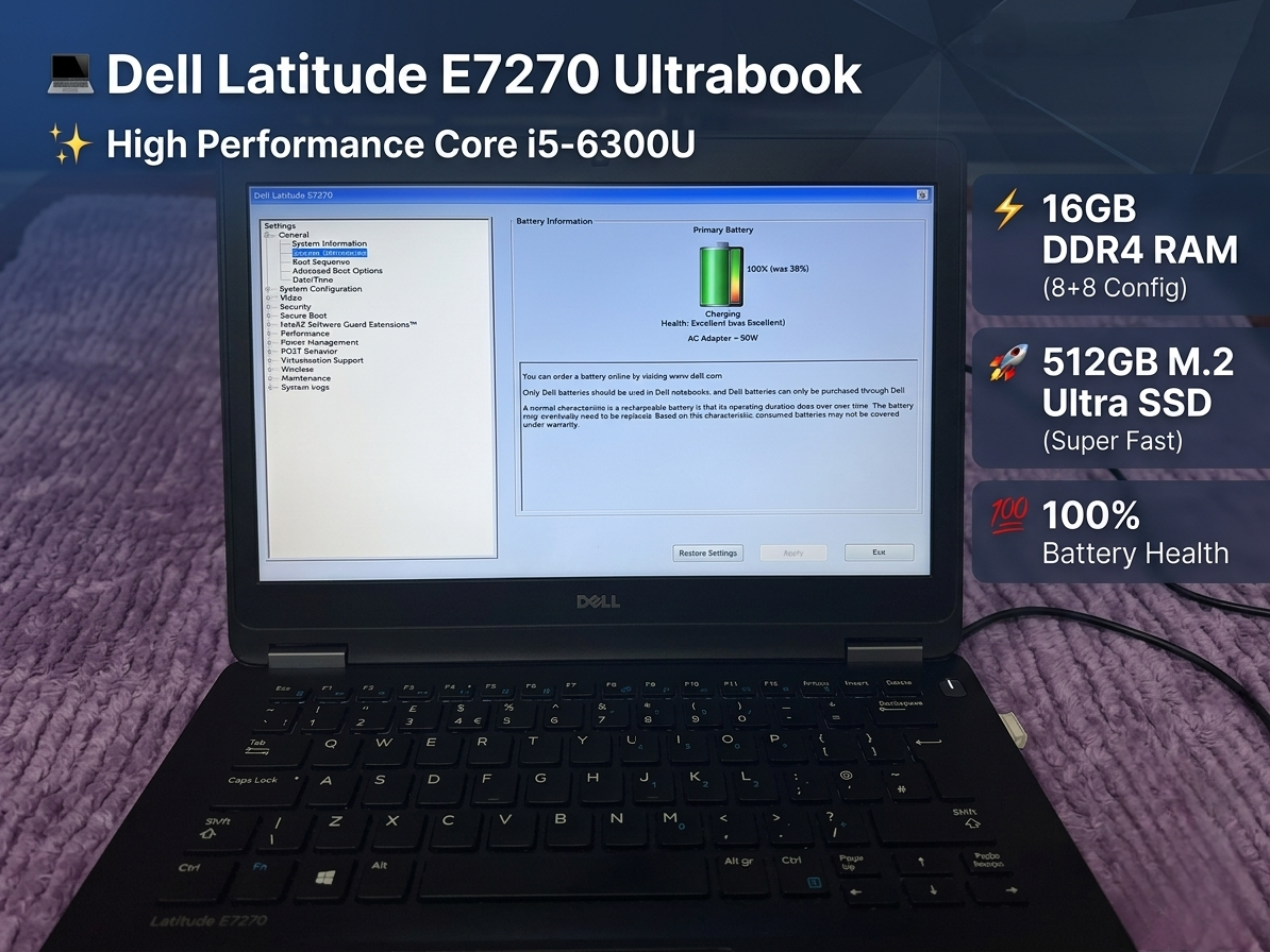 💻 Dell Latitude E7270 Ultrabook | 16GB RAM | 512GB M2 SSD 🚀