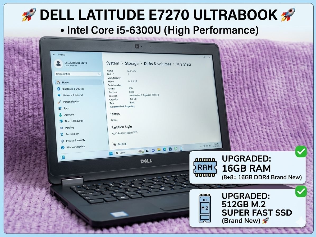 💻 Dell Latitude E7270 Ultrabook | 16GB RAM | 512GB M2 SSD 🚀