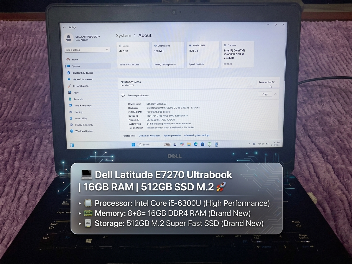💻 Dell Latitude E7270 Ultrabook | 16GB RAM | 512GB M2 SSD 🚀