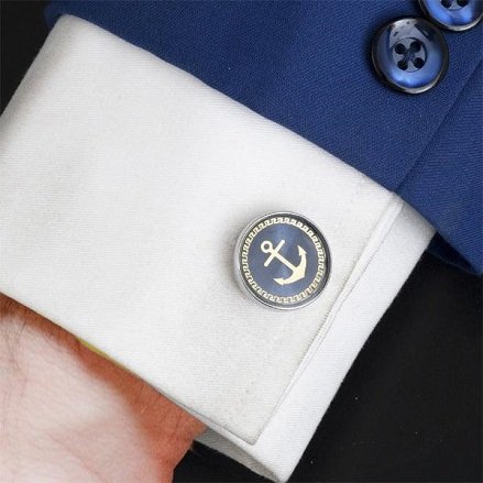 Premium Navy Blue Anchor Cufflinks – Nautical Style for Men | Luxury Formal Accessory | blue cufflink for men | cufflinks for men