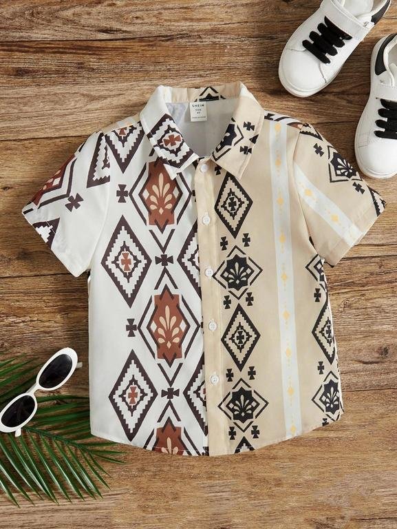 Boys’ Ethnic Printed Shirt – PC Cotton Short-Sleeve Button-Down (1-10 Years)