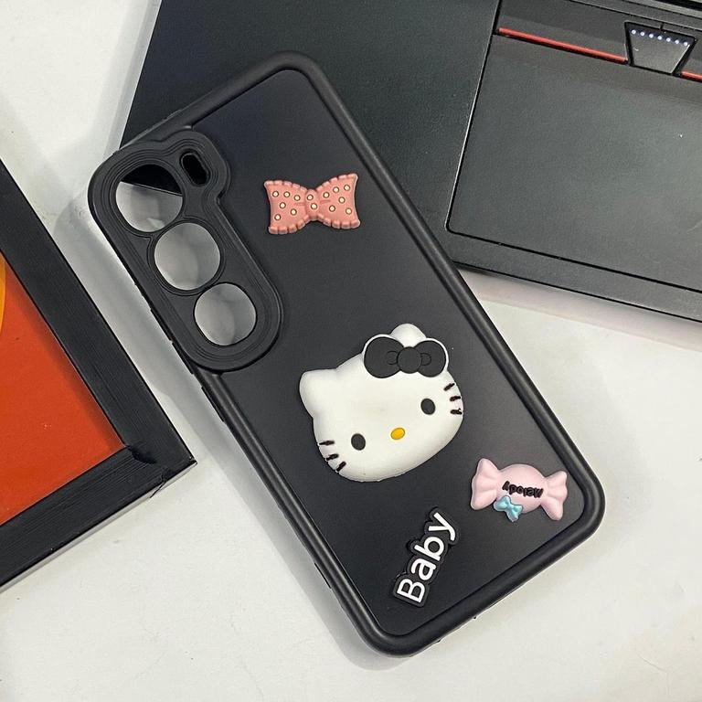 Black 3D Soft Case for Vivo Y200 with Camera Protection – Sweet Girls Design