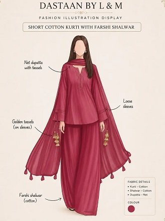 Elegant Maroon Cotton Kurti with Farshi Shalwar & Net Dupatta – 3 Pi