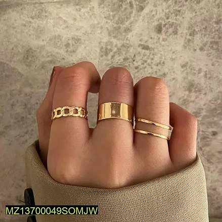 Black Hip Hop Rings Set 3 Pcs Adjustable Matte Finish