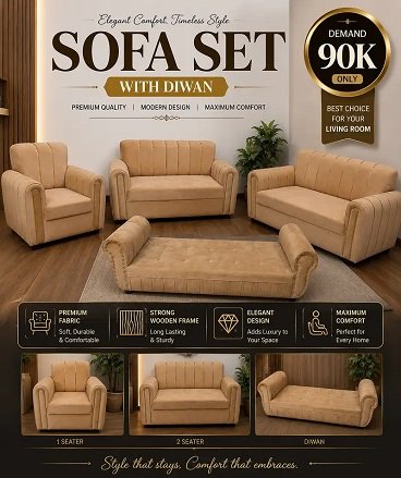 Luxury 5 Seater Sofa Set with Matching Diwan – Excellent Condition