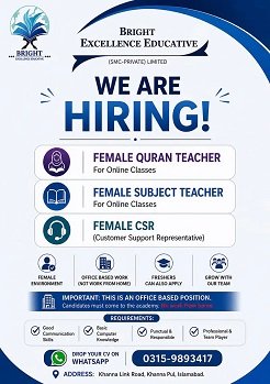Female subject teacher, Female Quran teacher and female CSR required