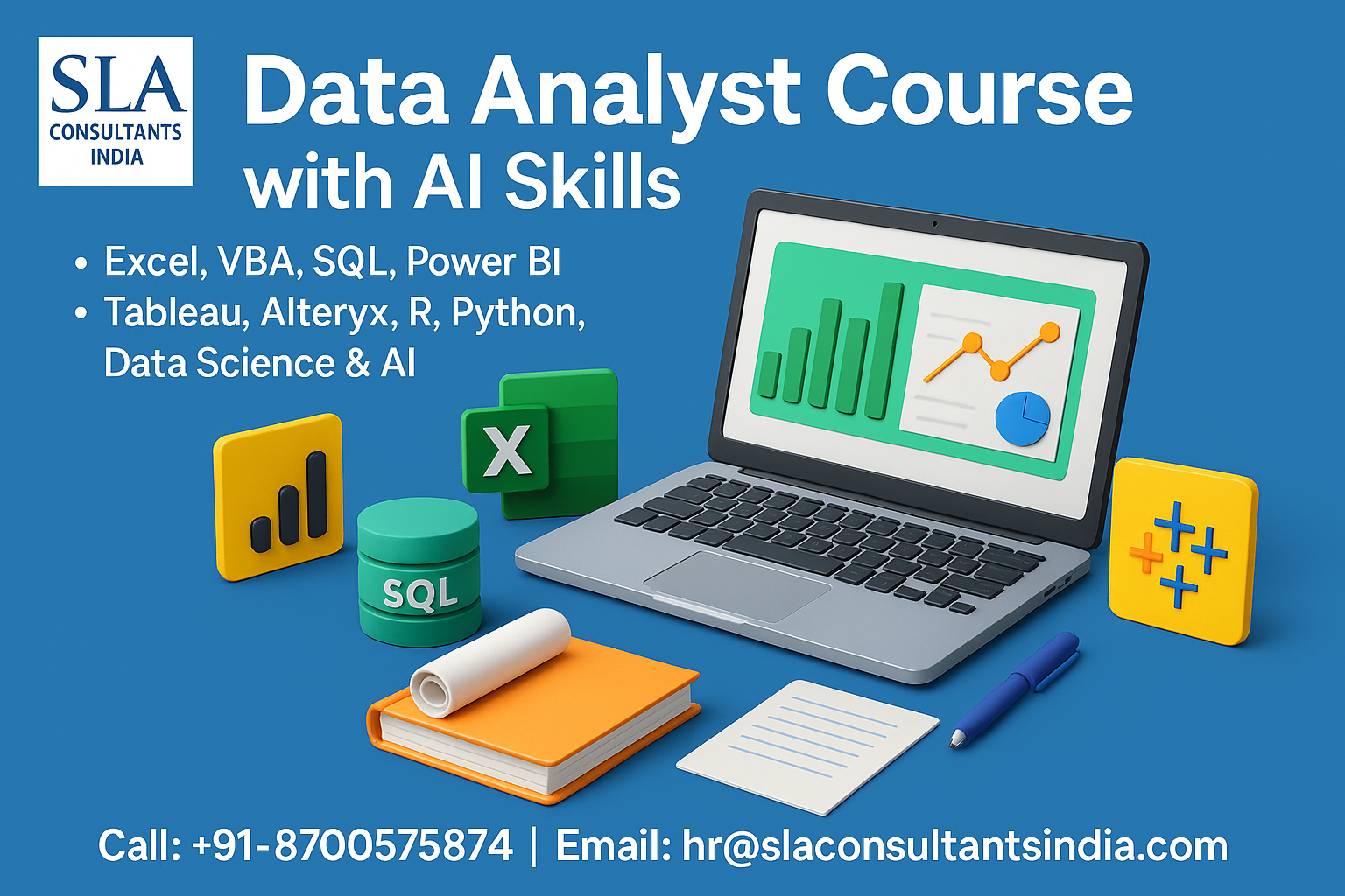 Data Analyst Training in Delhi for Sustainable Career Growth in Analytics, Improve Proficiency in Excel, VBA, SQL, Power BI & Tableau with Free Alteryx, Prompt Engineering & Gen AI Skills Plus IBM Certification Support by SLA Consultants India