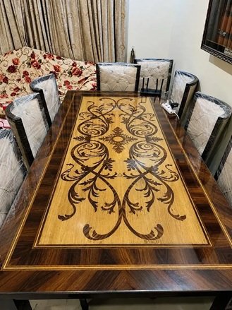 8 Seater Dining Table with 8 Chairs – Sheesham Wood, Glass Top,