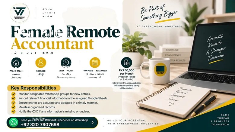 Accountant Remote Job | Work From Home | Female Jobs | Part Time Job