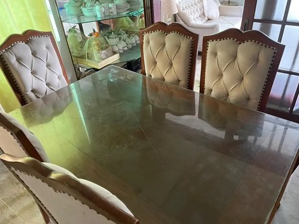 Dinign table , wooden table , glass top table , luxury table . , 6 sea